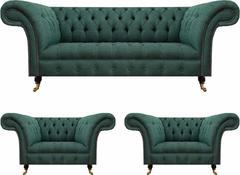 Komplett Set 3tlg Wohnzimmer 2x Sessel mit Dreisitzer Sofa Couch Chesterfield