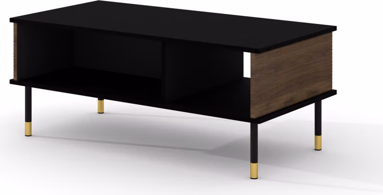 Tavolino SHERWOOD 110x55 cm NERO OPACO / ROVERE CATANIA fronti fresati MDF tavolino su gambe tavolino per il soggiorno