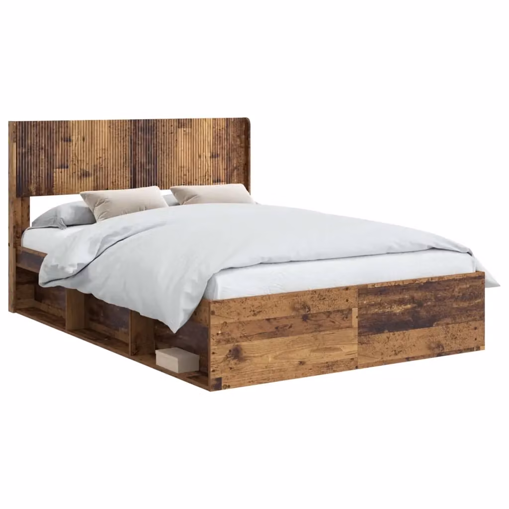 Letto con contenitore e testata vidaXL in legno color marrone L 140 x P 190 x H 146,5 cm – 2