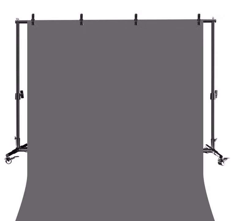 Support posteriore regolabile in altezza, base stabile, con sfondo grigio, dimensioni 200x300 cm