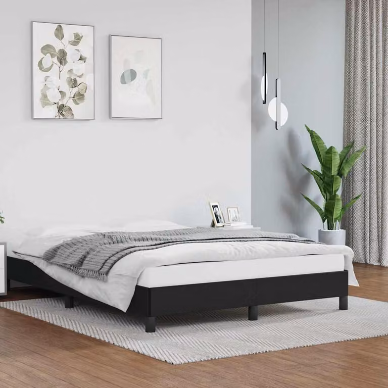 Giroletto vidaXL in similpelle nera con struttura imbottita e doghe in legno, L/P: 140 x 190 cm