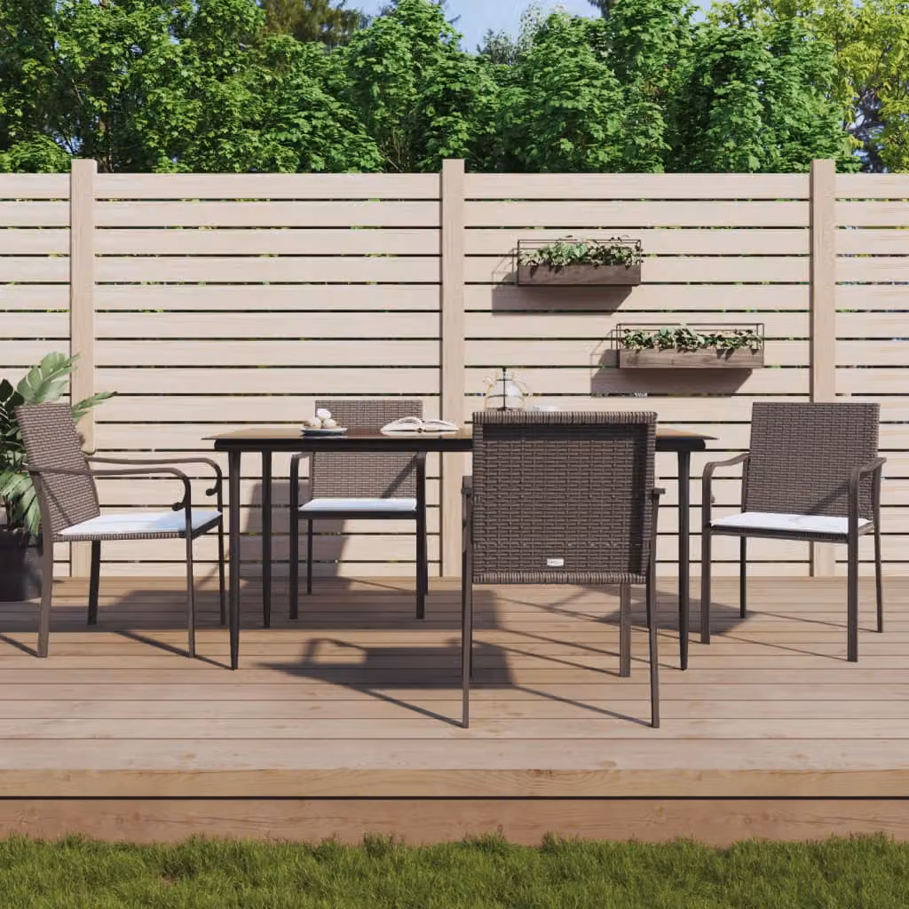 Set di 4 sedie da giardino con cuscini vidaXL in polyrattan marrone L: 56 cm, P: 59 cm, H: 84 cm