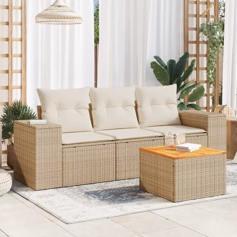Maison Exclusive - Set Divano da Giardino 4 pz con Cuscini Beige in Polyrattan