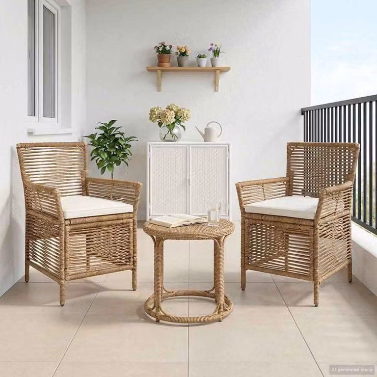 Set di 2 sedie da esterno vidaXL in polyrattan beige con cuscini inclusi