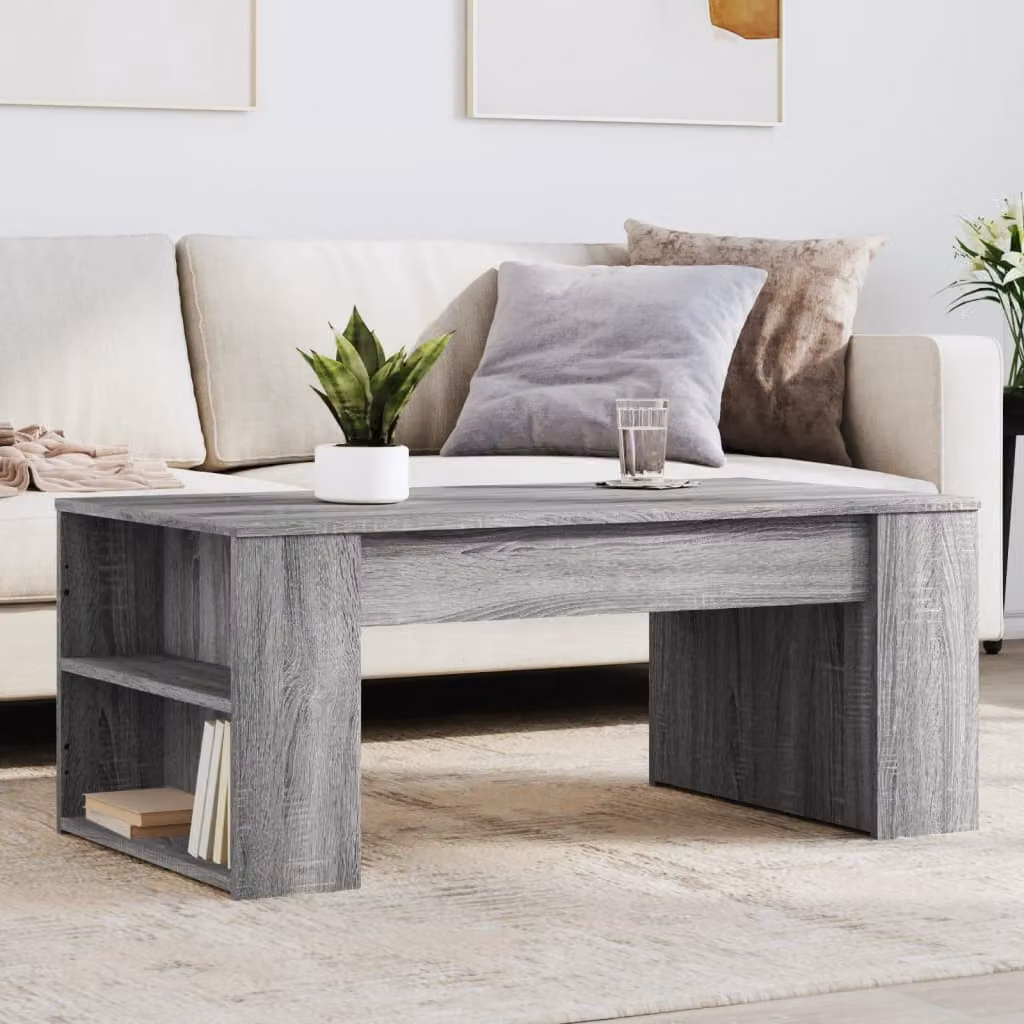 vidaXL Tavolino da Salotto Moderno in Legno Multistrato Grigio L: 102 cm, P: 55 cm, H: 42 cm