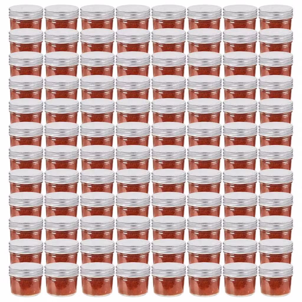 Set di 96 vasetti per marmellata in vetro trasparente con coperchio argento vidaXL, capacità 110 ml