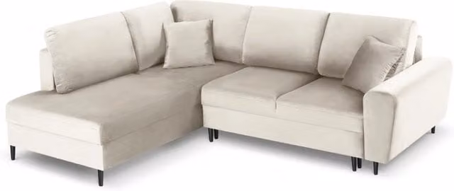Divano convertibile angolare sinistro con contenitore Kyoto di Cosmopolitan Design in velluto beige chiaro, 5 posti