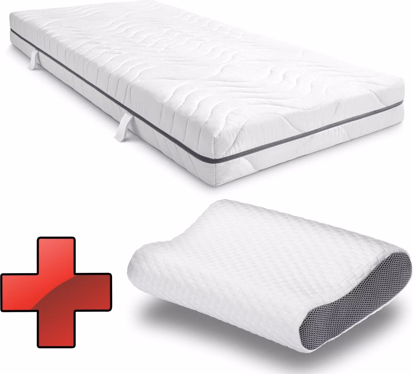 materasso viscoelastico a 7 zone Sleezzz Smart 90 x 200 cm, altezza 18 cm, livello di rigidità H3 con schiuma a memoria d'aria + cuscino Sleezzz® premium effetto memoria