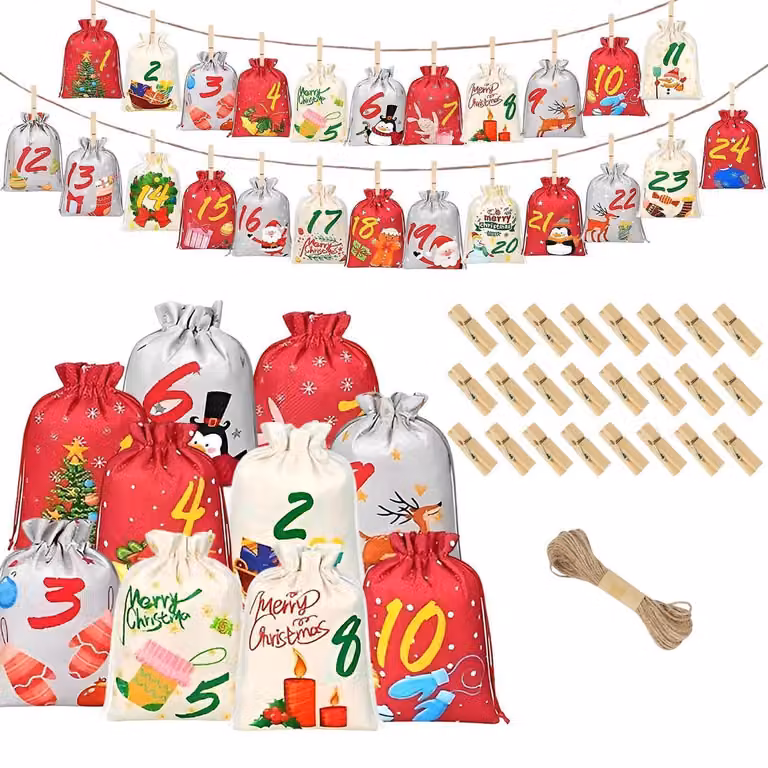 Calendario dell'Avvento da riempire, 24 sacchetti di juta, calendario di Natale 2026, sacchetti regalo, modello B