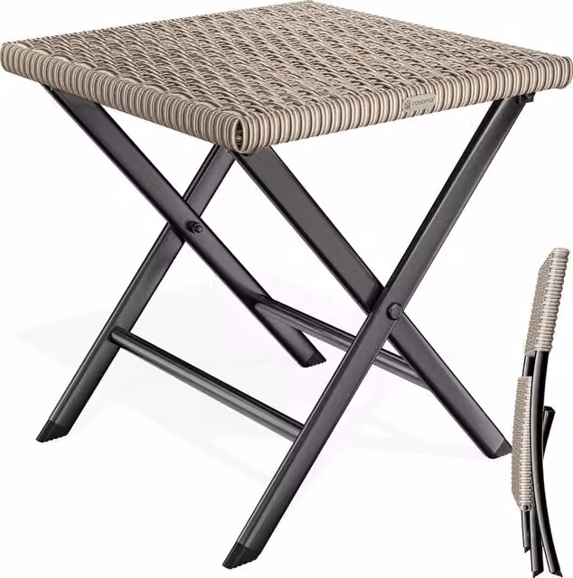 Sgabello pieghevole 3in1 Roma Casaria in polyrattan nero per giardino e terrazzo L: 44 cm, P: 40 cm, H: 44 cm