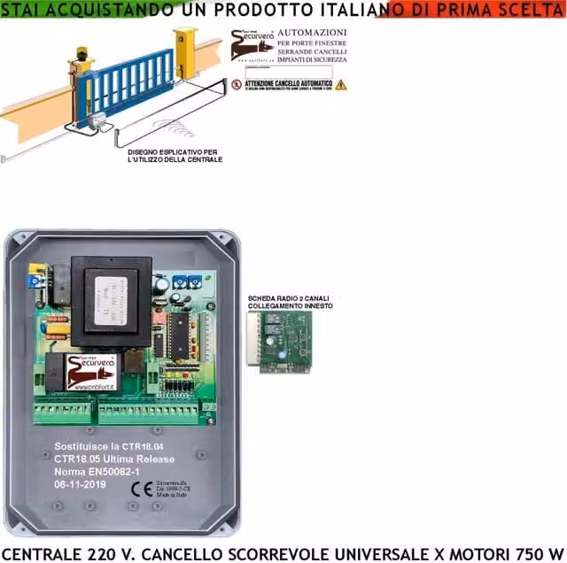 Centrale di comando Securvera CTR18 PM-5000 per cancello scorrevole 220 V, adatta per motore da 1 cavallo, con contenitore per scheda radio, colore grigio