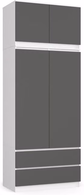 Armadio AKORD S90 con sopralzo Bianca 90 cm 2 ante 2 cassetti inserto frontale Grigio Grafite 90x51x234 cm