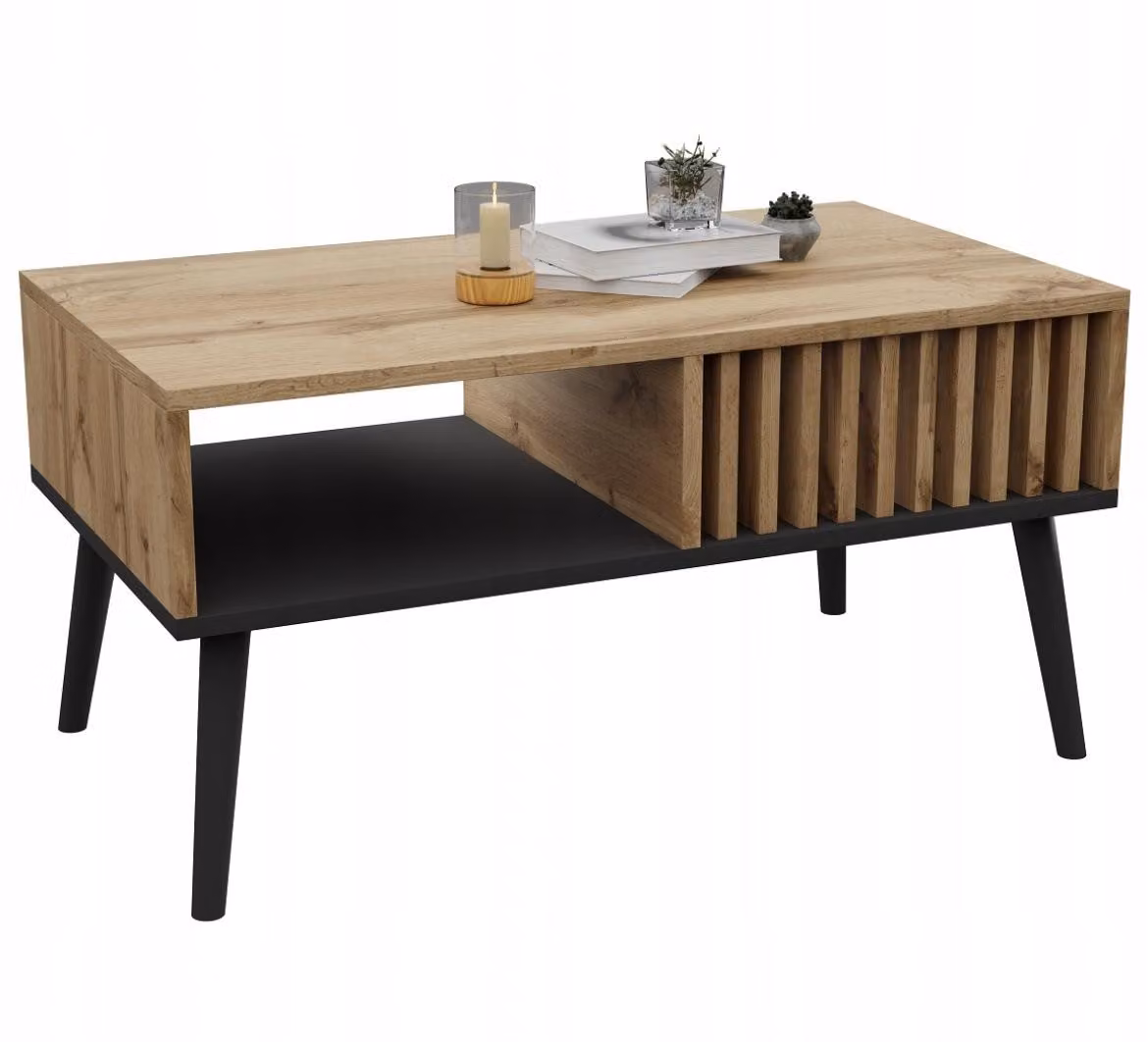 Tavolino da caffè in stile scandinavo, tavolo da salotto moderno 50 x 90 cm nero, marrone