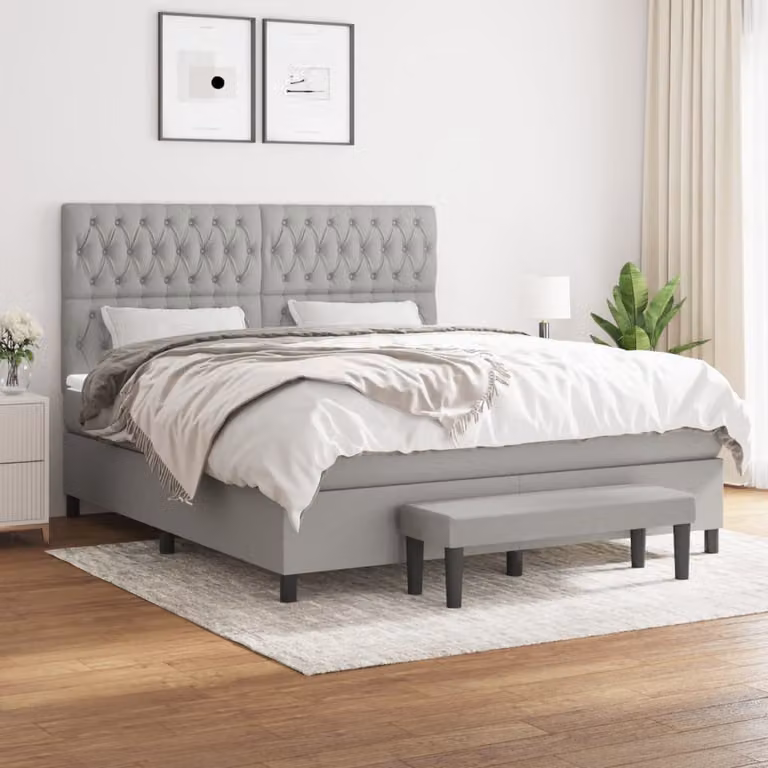 vidaXL Giroletto a Molle Ibrido con Materasso in Tessuto Grigio e Bianco L/P/H: 203 x 180 x 128 cm