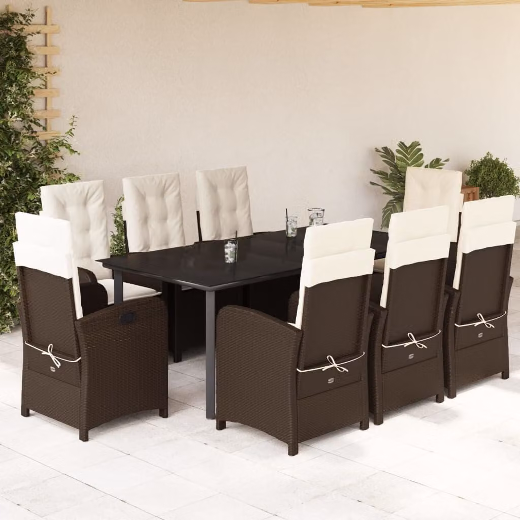 Set da Pranzo da Giardino vidaXL in Polyrattan Marrone con 9 Pezzi e Cuscini – 1