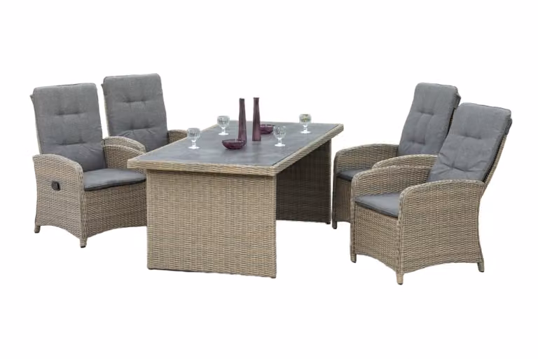 Set di mobili da giardino Merxx "Atrani" 5 pezzi - Struttura in alluminio con intreccio in plastica color beige pietra, cuscini inclusi - 50404-277