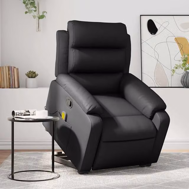 Divano Sedia-Poltrona Alzapersona Reclinabile Massaggio Nero Similpelle 484422