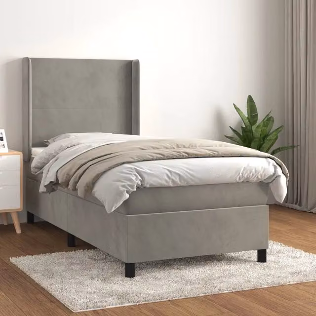 Letto Ibrido vidaXL con Giroletto a Molle e Materasso in Velluto Grigio Chiaro, L/P/H: 80 x 200 cm – 1