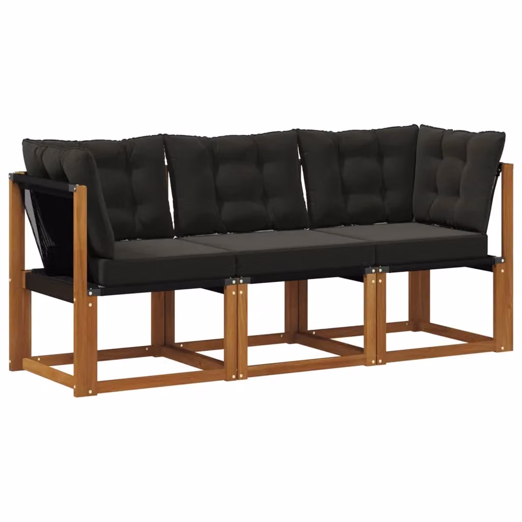 Divano modulare da esterno angolare a L vidaXL in legno di acacia con cuscini beige e nero – 2