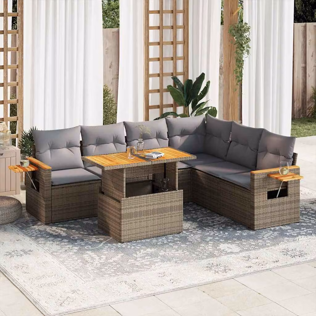 Maison Exclusive - Set Divani da Giardino 7 pz con Cuscini Beige Polyrattan Acacia