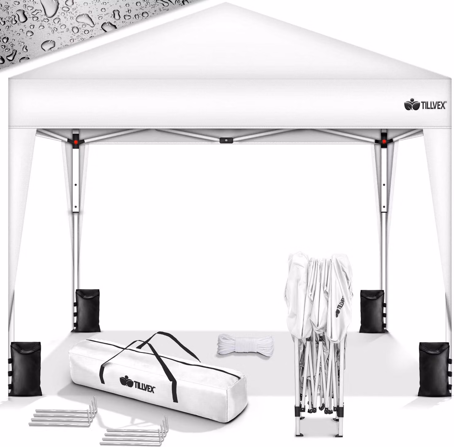 gazebo tillvex 3x3m impermeabile bianco + set di 4 sacchi di sabbia | gazebo pop-up pieghevole stabile e regolabile in altezza | tenda da giardino protezione UV 50+ | tenda da festa con borsa per giardino