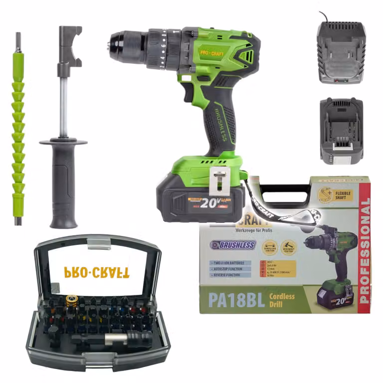 Procraft PA18BL Avvitatore a percussione a batteria 20 V 50 Nm Brushless + 2x batteria 4,0 Ah + caricabatteria + valigetta