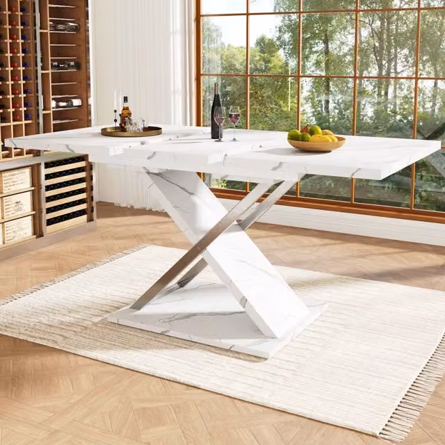 Tavolo da pranzo allungabile WISHDOR moderno in MDF e metallo bianco con gambe a X