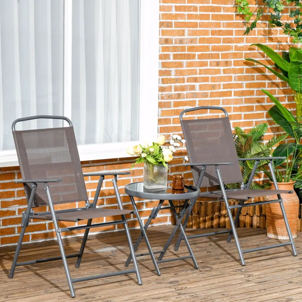 Set da giardino Giordanoshop composto da 2 sedie e 1 tavolino rotondo in metallo marrone e vetro – 2