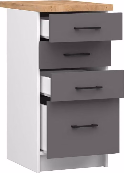 Mobile da cucina BDW, mobile da cucina con piano di lavoro, anta, cassetto, bianco/grigio