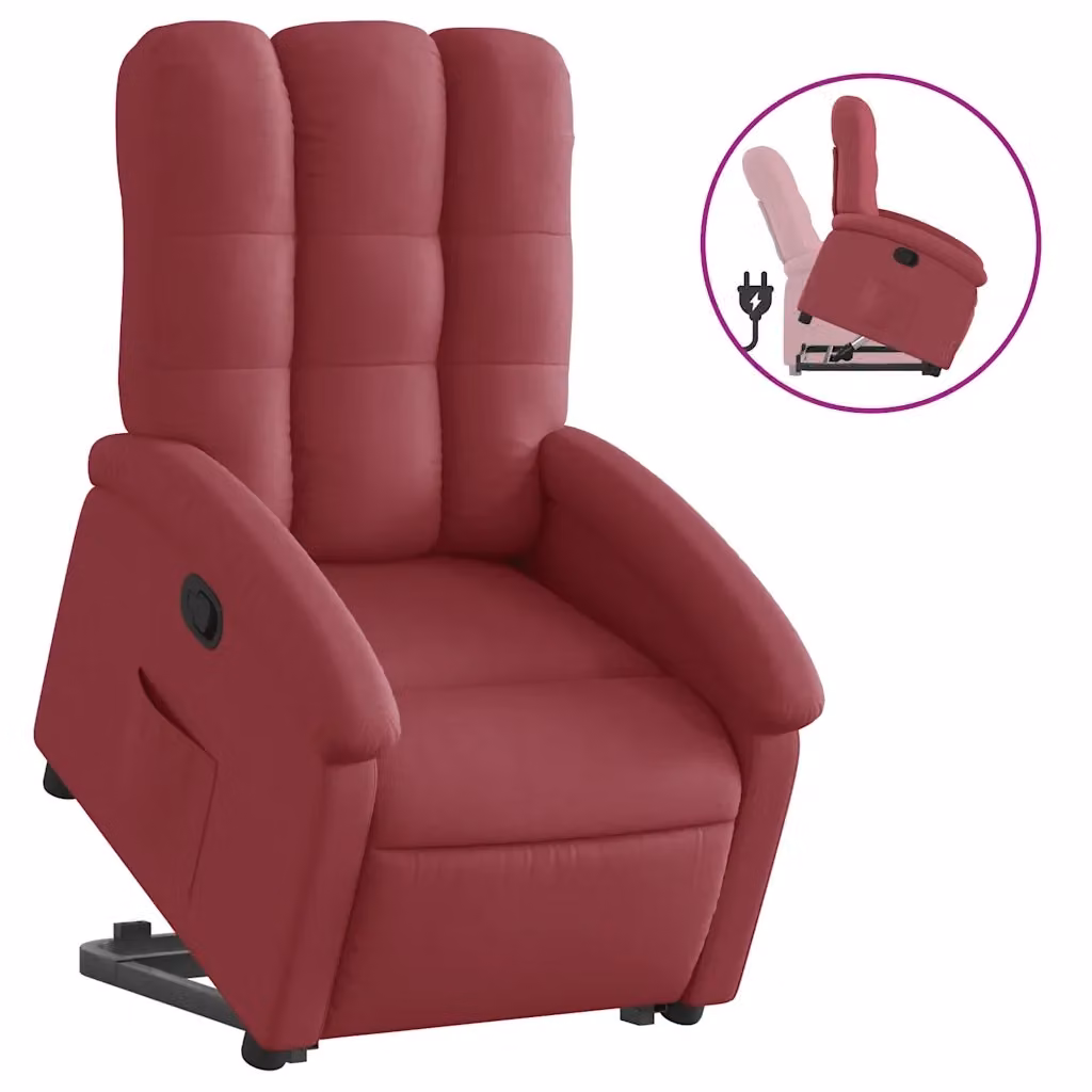 Poltrona Alzapersona Reclinabile vidaXL con Assistenza Sollevamento Elettrica in Tessuto Rosso per Senior – 2