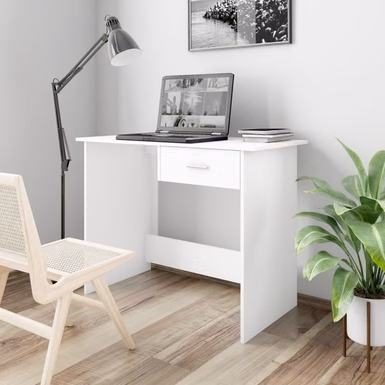 The Living Store Scrivania bianca 100x50x76 cm Materiale a base di legno