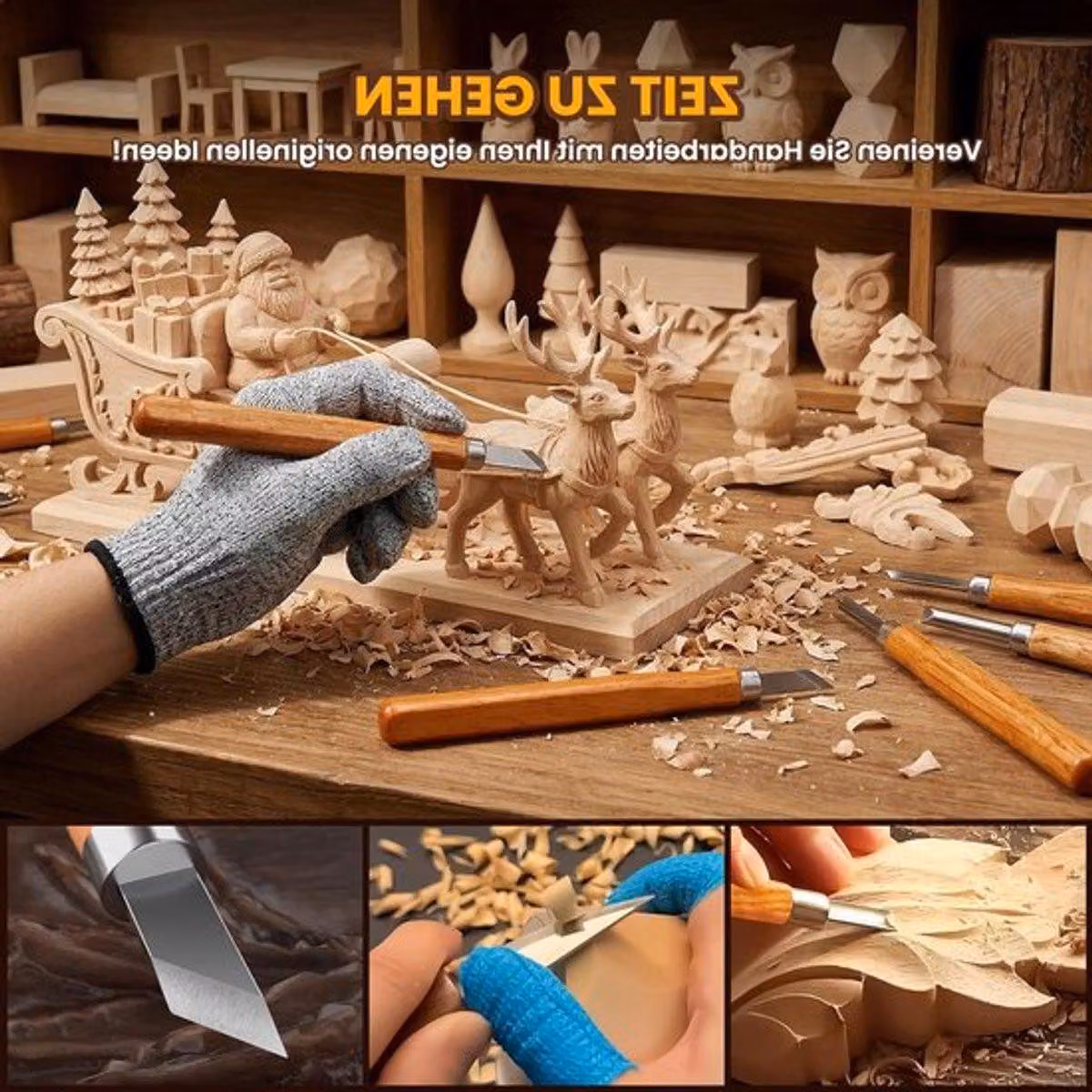 Set di utensili per intaglio del legno, composto da 26 pezzi, ideale per la lavorazione del legno con blocchi di legno di tiglio, completo di custodia per il trasporto e la conservazione. Perfetto sia per hobbisti che per professionisti