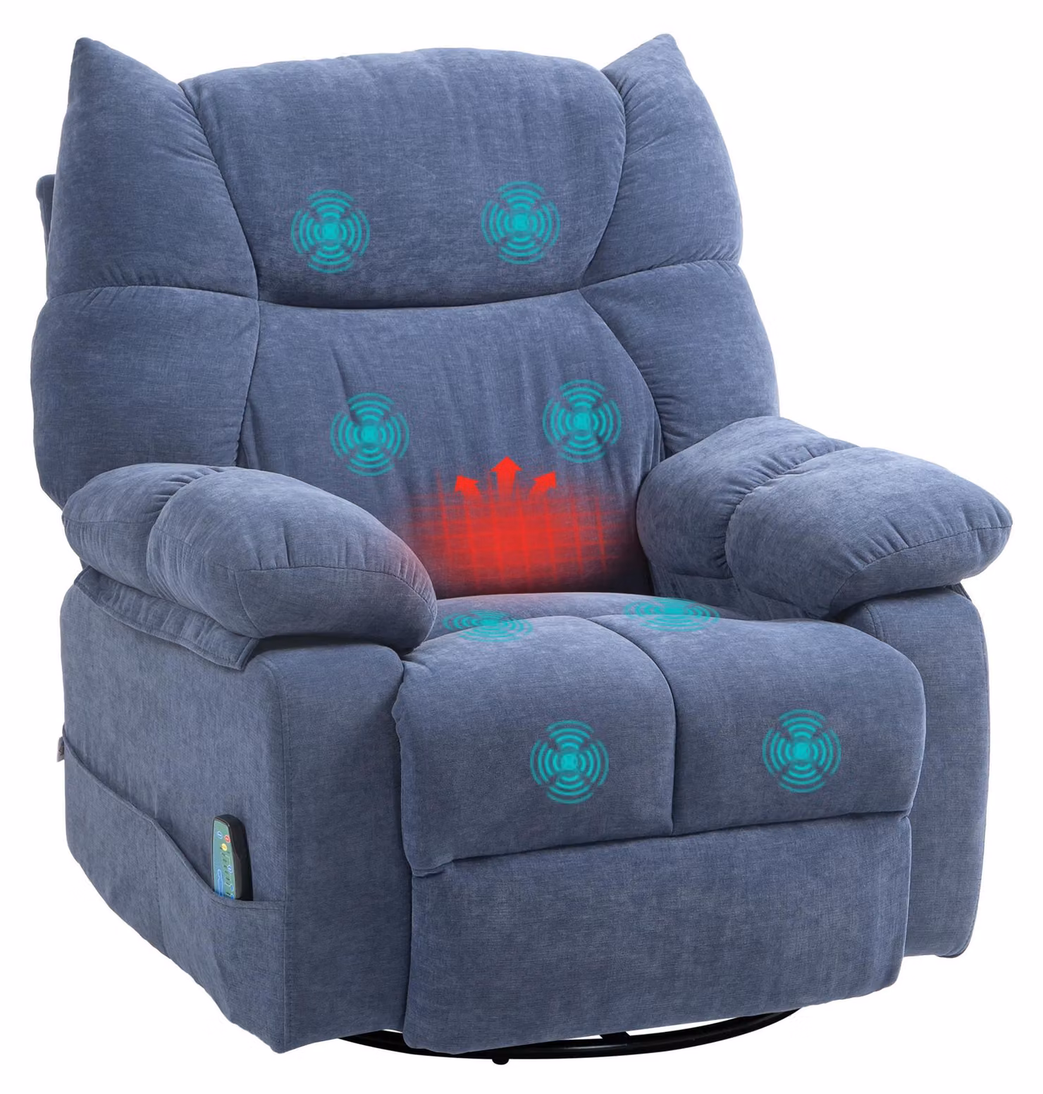 Poltrona massaggiante con funzione di riscaldamento e reclinazione, girevole, fino a 150 kg, struttura in metallo, 98x90x98 cm, blu