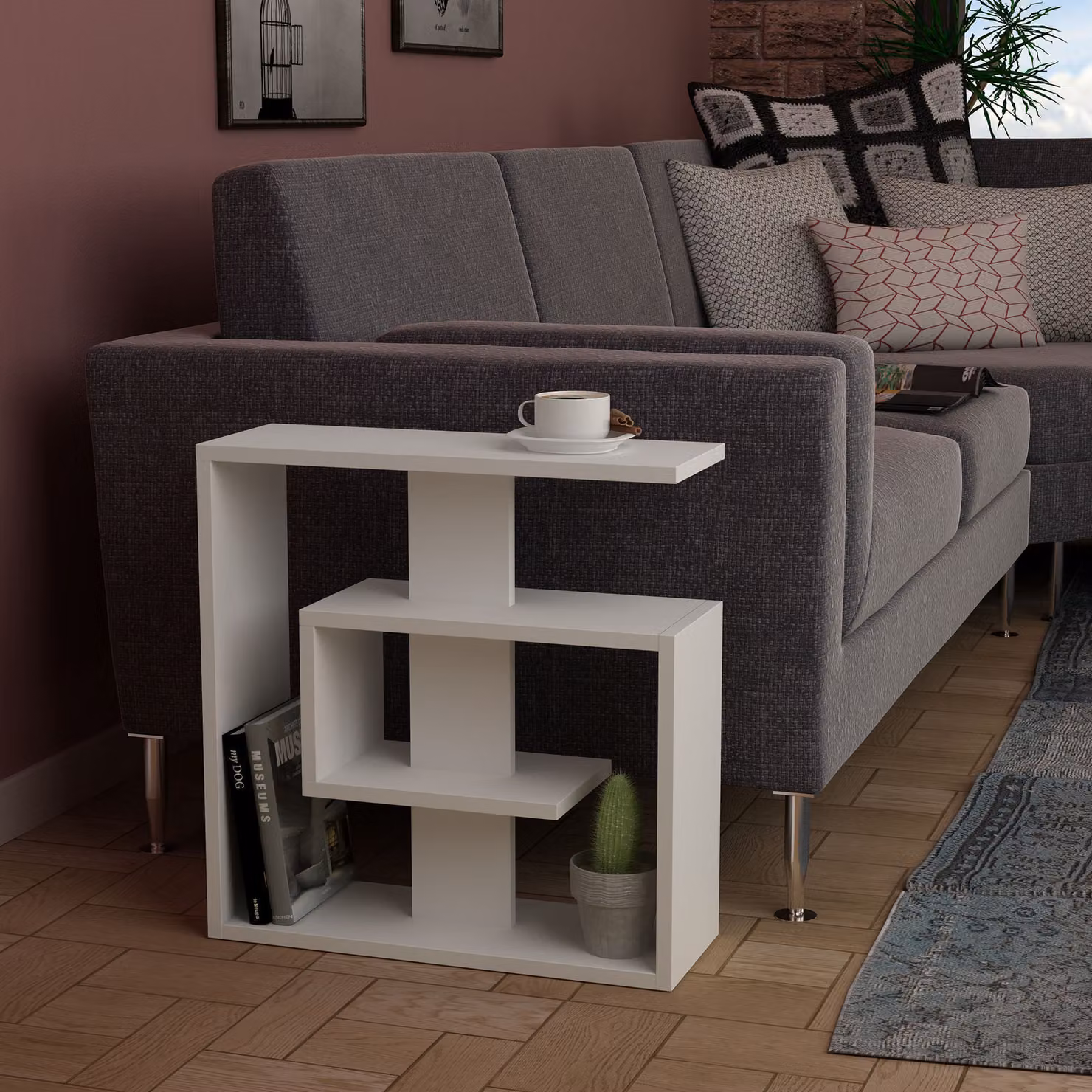 Skye Decor, Saly- Saly HMS, bianco, tavolini, 57x55x20 cm, 100% pannello di particelle rivestito in melamina