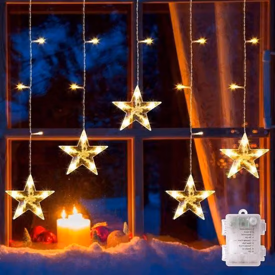 Luci natalizie a forma di stella, 8 modalità, alimentate a batteria, IP44, resistenti all'acqua, con timer, per interni
