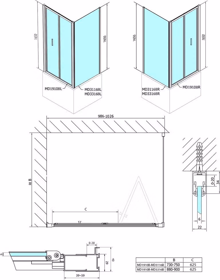 DEEP BLACK Cabina doccia rettangolare 1000x900mm variante L/R, vetro trasparente