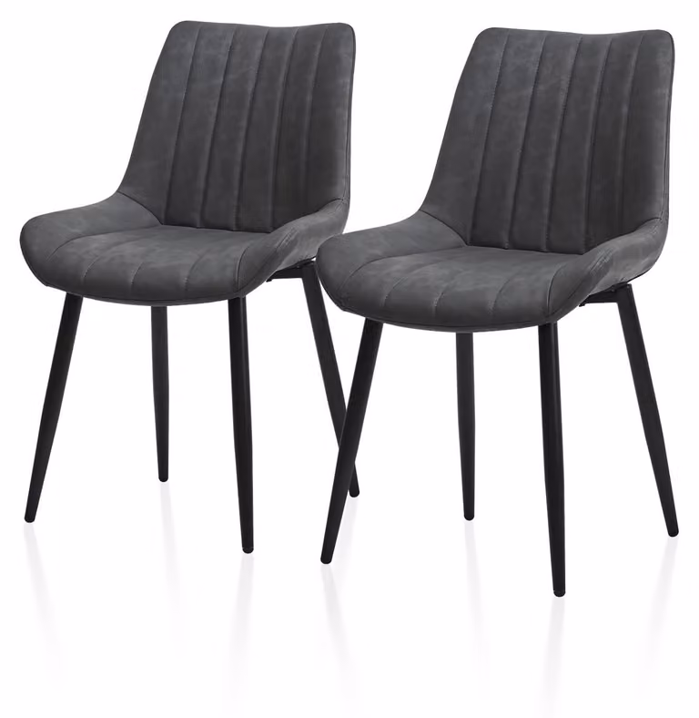 Set di 2 sedie da pranzo, grigie, in ecopelle, con gambe in metallo