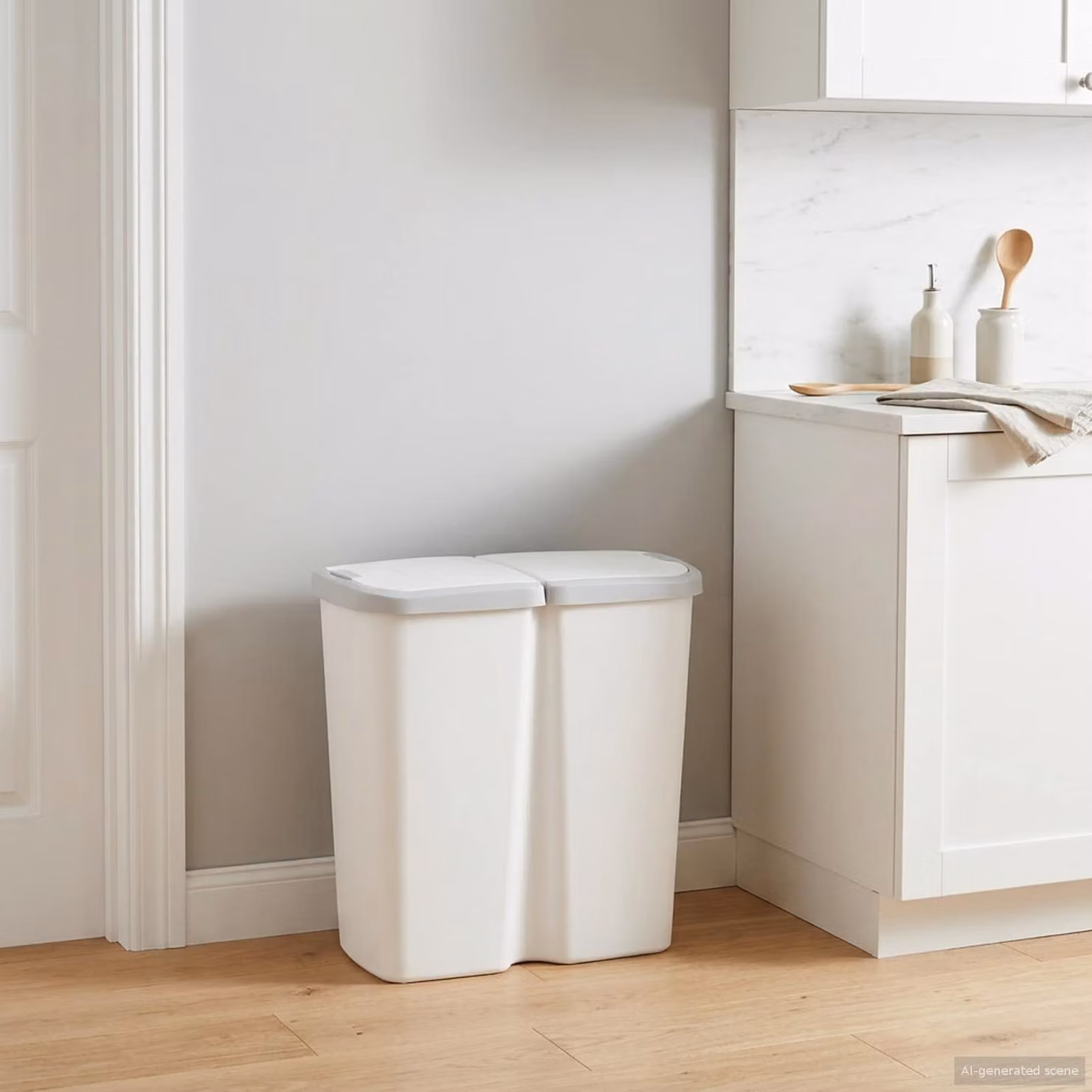 Cestino della spazzatura con coperchio a ribalta vidaXL, colore bianco, in plastica, L: 48,5 cm, P: 28 cm, H: 51 cm
