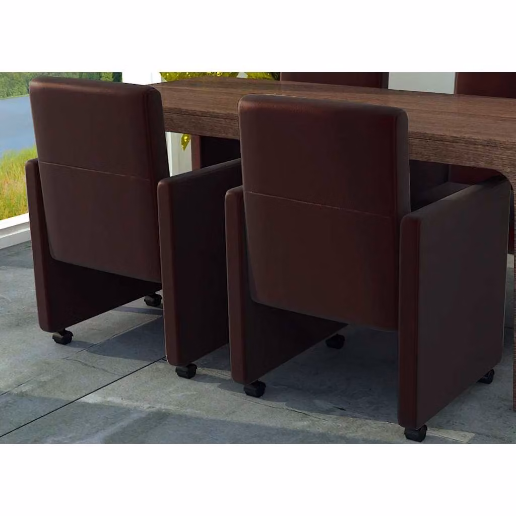 Set di 2 sedie da pranzo vidaXL in similpelle marrone con ruote e funzione girevole – 1