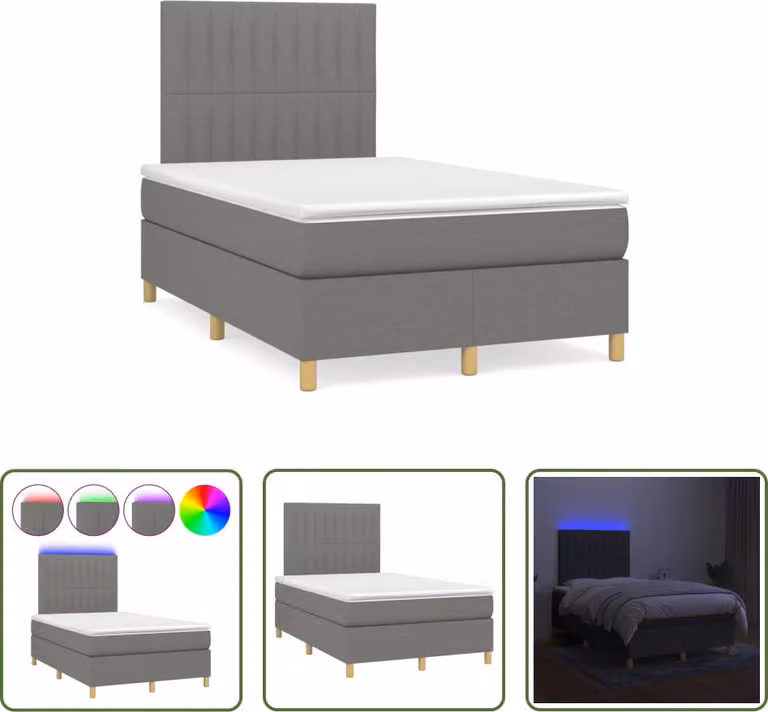 The Living Store Letto a molle con materasso e LED in tessuto grigio scuro 120x190 cm