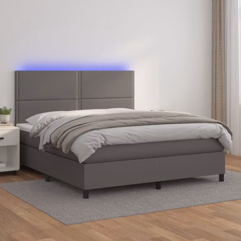 vidaXL Letto con Giroletto a Molle, Materasso Ibrido e Illuminazione LED, Grigio, L/P/H: 200 x 140 x 128 cm