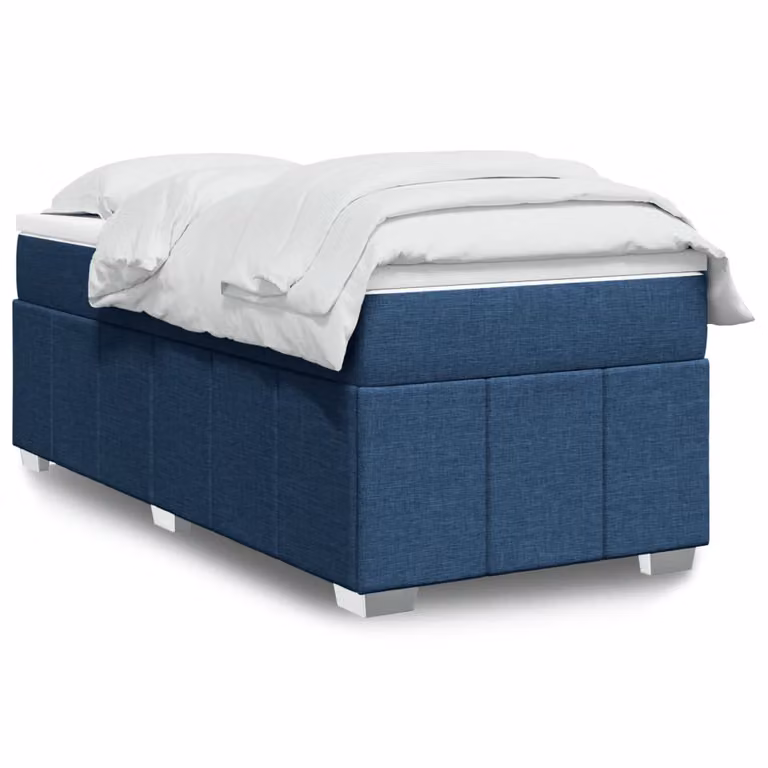 vidaXL Giroletto a Molle con Materasso in Tessuto Blu e Bianco L/P: 90 x 200 cm