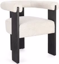 Sedia con braccioli Bizzotto in tessuto bouclé bianco e struttura in legno nero per soggiorno o ufficio