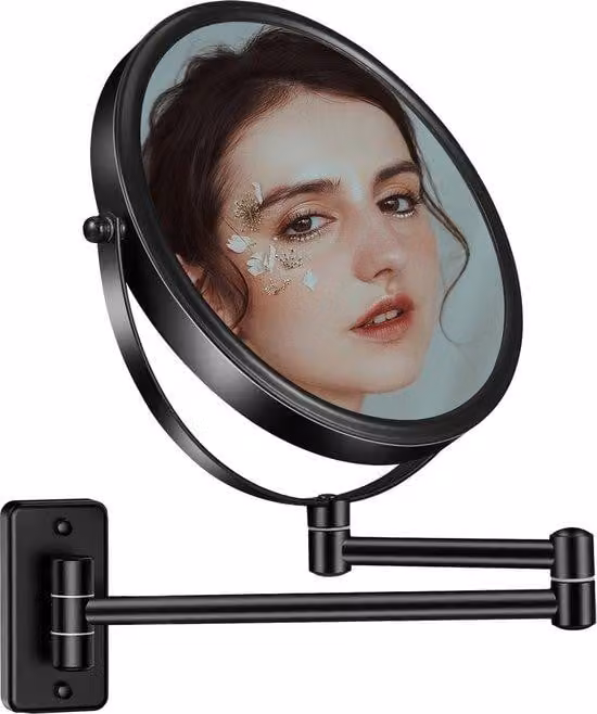 Specchio da trucco da 8 pollici, ingrandimento 1x/10x, ruotabile a 360°, nero