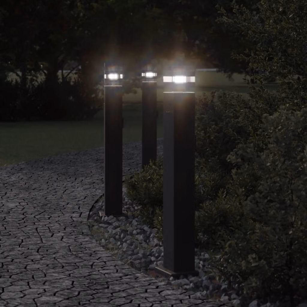 vidaXL Lampada da terra per esterni in alluminio nera con attacco E27, Altezza: 80 cm