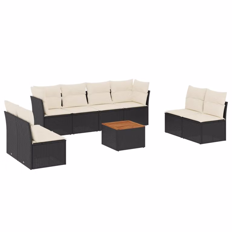 Set Divani da Giardino 9 pz con Cuscini Nero in Polyrattan