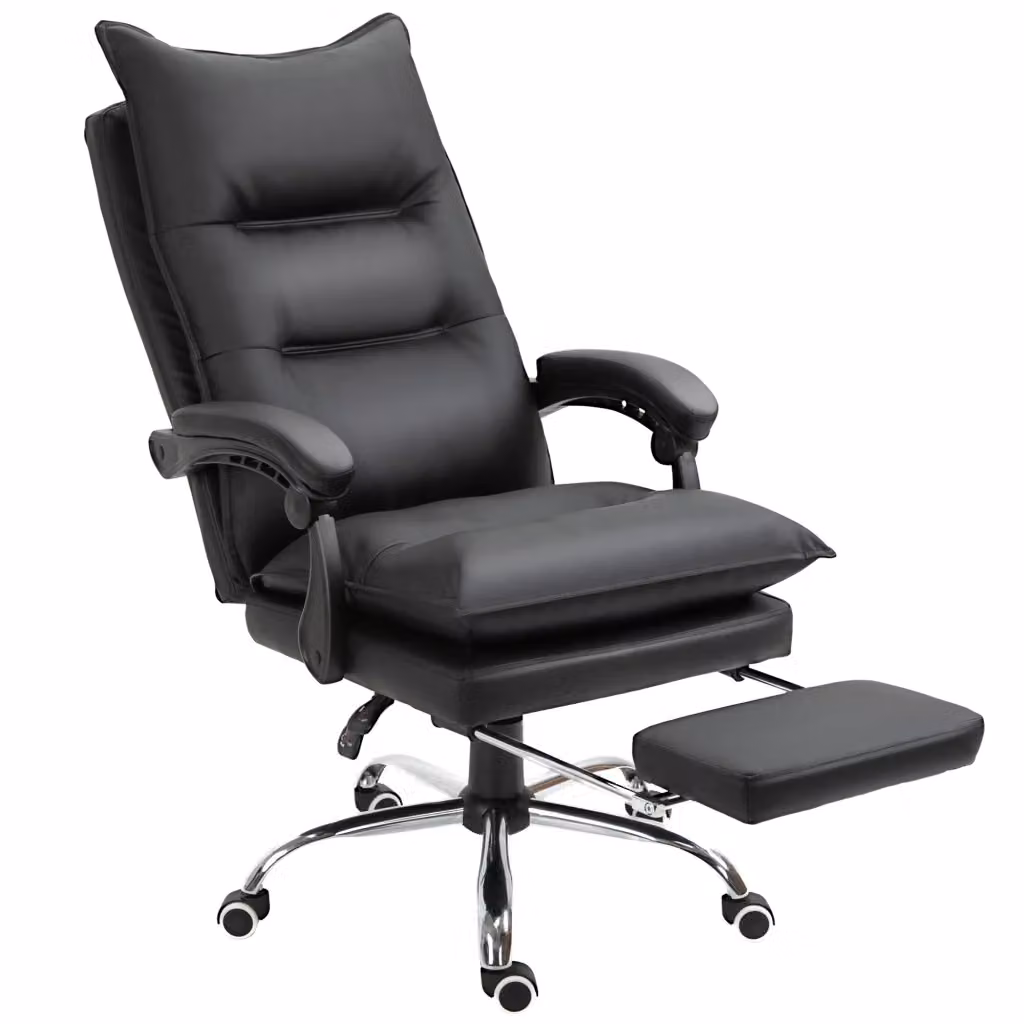 Sedia da ufficio ergonomica Zephmum in similpelle nera con poggiapiedi, girevole a 360 gradi e regolabile in altezza – 2