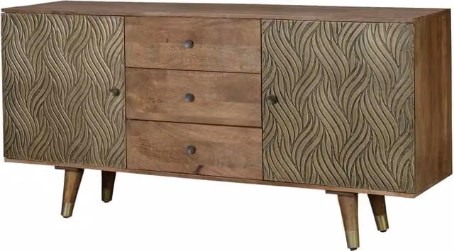 Credenza Mid-Century Giner y Colomer in Legno di Mango e Metallo, Colore Marrone e Oro