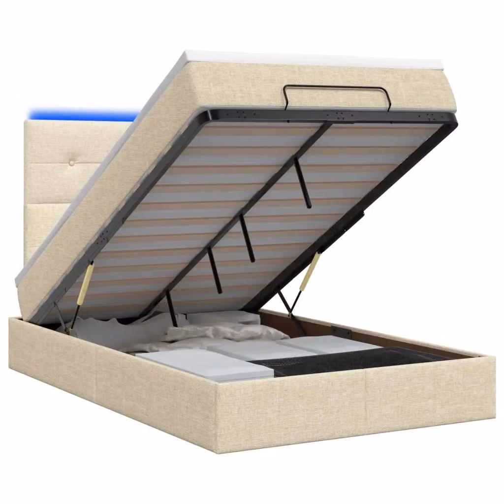 Letto Ottomano con Materasso Ibrido e Illuminazione LED vidaXL, Colore Beige e Bianco, L/P/H: 120 x 200 x 88 cm – 2