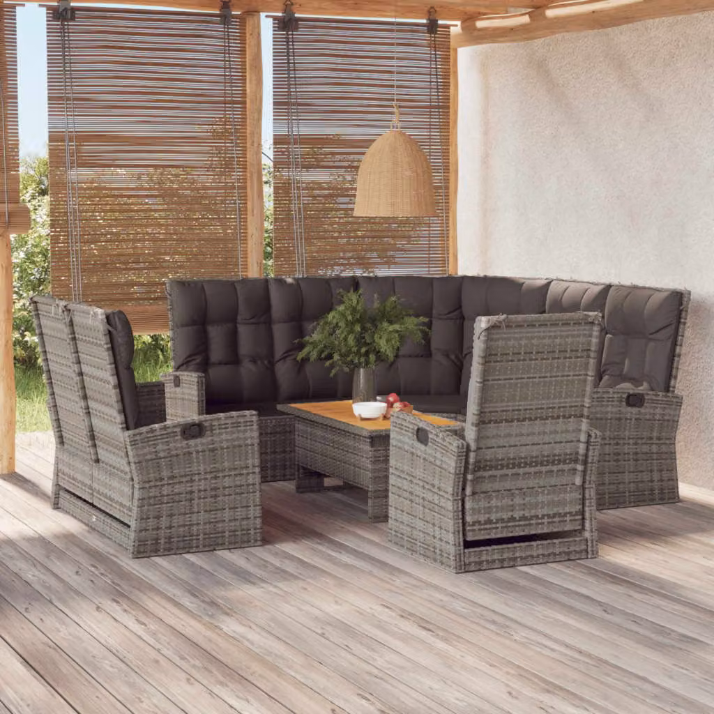 Set Divani da Giardino vidaXL a Forma di L in Polyrattan Grigio con Cuscini e Tavolino da Esterno
